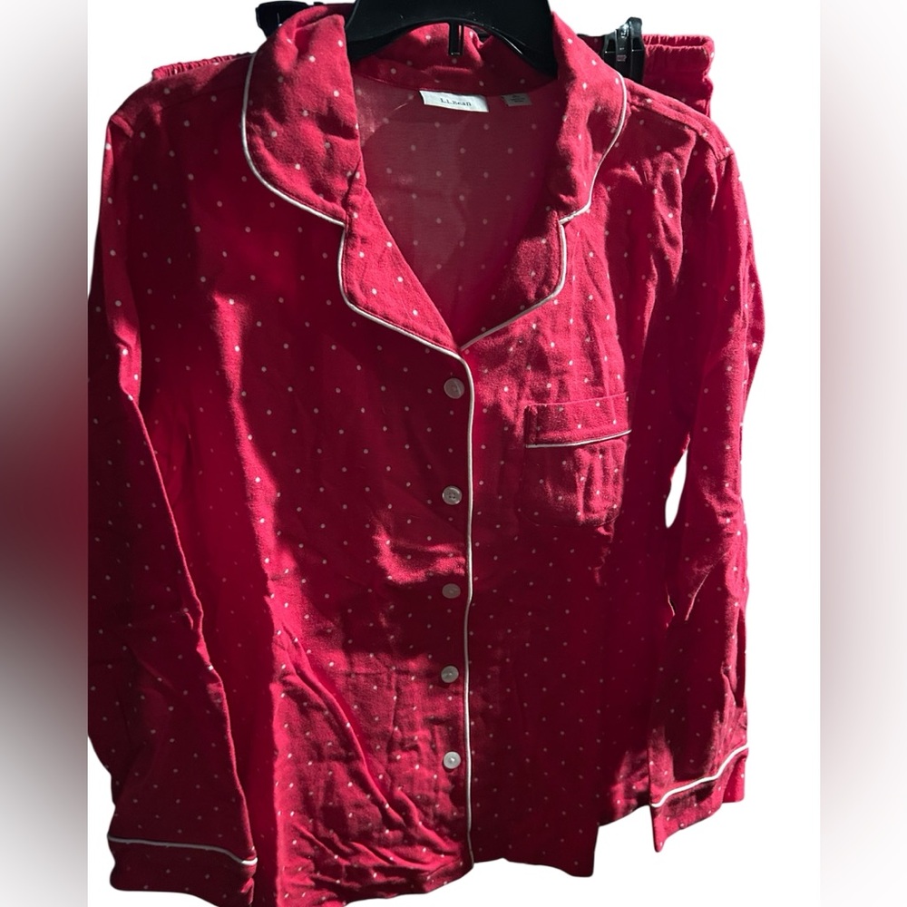 L.L. Bean Women's Red Polka Dot Flannel Pajamas